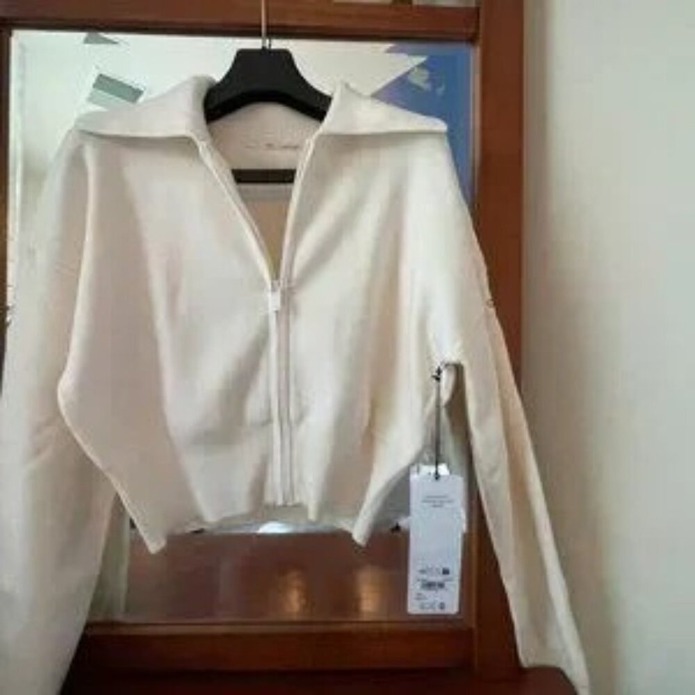 NWT ALO Scholar Knit Cropped Full Zip Jacket ivory size M - Picture 4 of 8